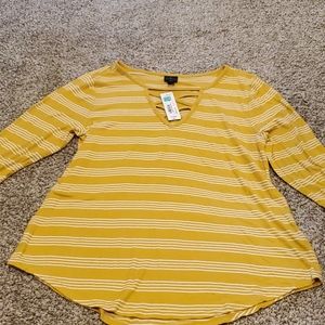 BRAND NEW gold and white striped 3/4 sleeve top
